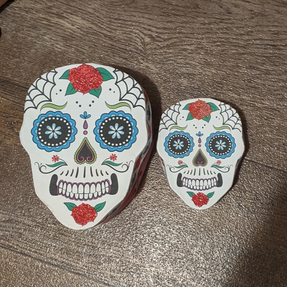Set Of 2 Sugar Skull Day of The Dead Small & Medium Gift Storage Box Halloween